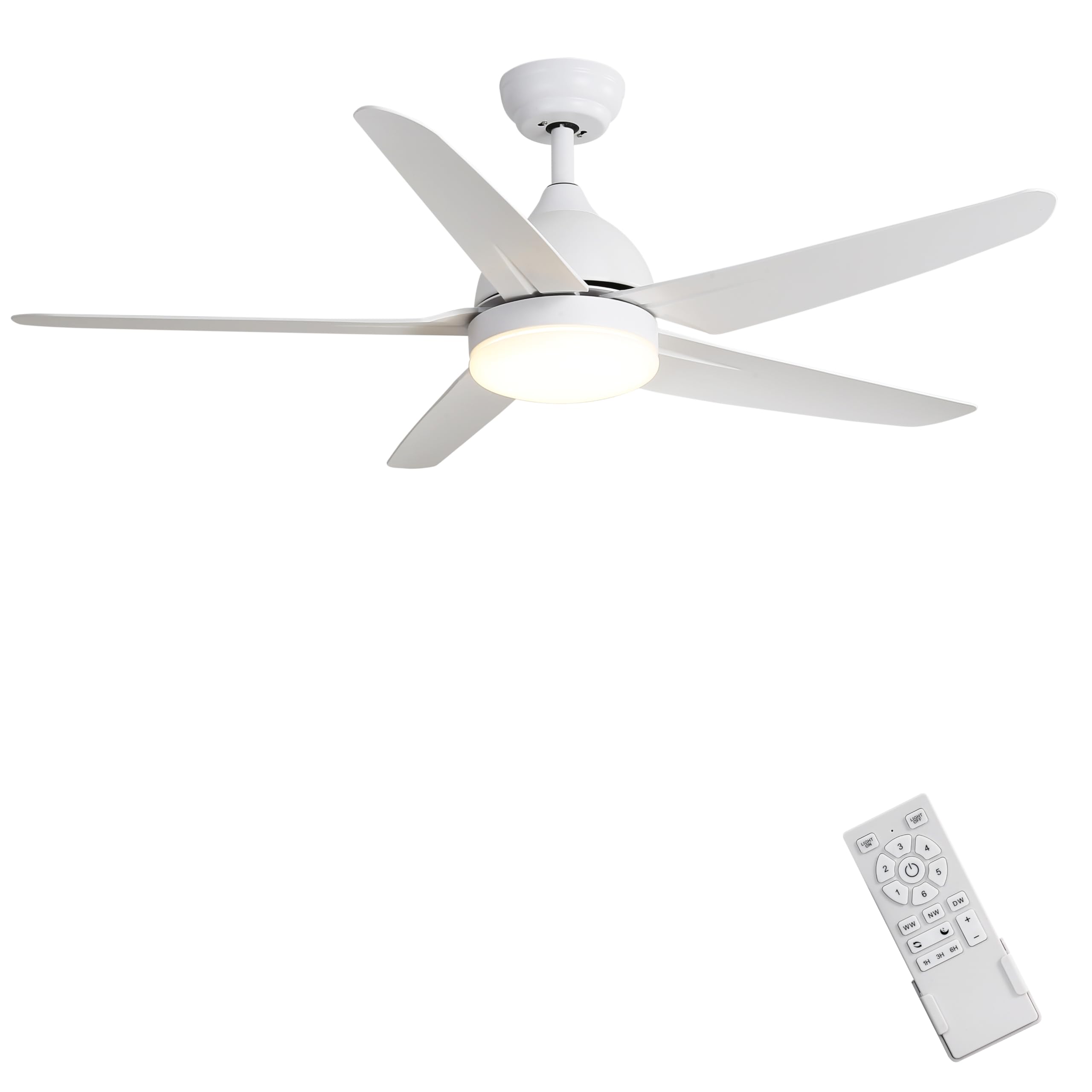 FINXIN 52 Inch LED Ceiling Fan with Light Kit, Remote Control, 3/5 Blades - Quiet Reversible Motor for Bedroom, Living Room, Dining Room (White) | Modern Home Cooling & Lighting Solution for Year-Round Comfort