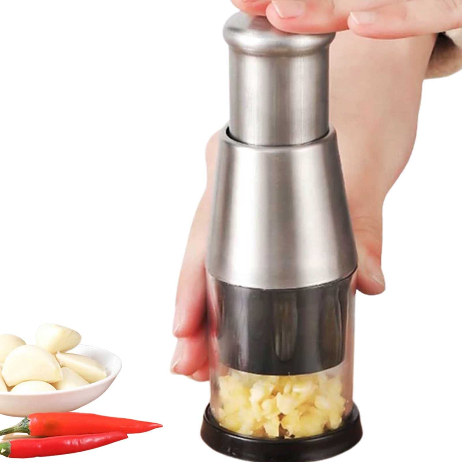 Stainless Steel 304 Manual Onion Chopper & Garlic Crusher - Multi-Function Vegetable Dicer for Peppers, Onions, Nuts - Perfect for Cooking, Meal Prep & Salad Making