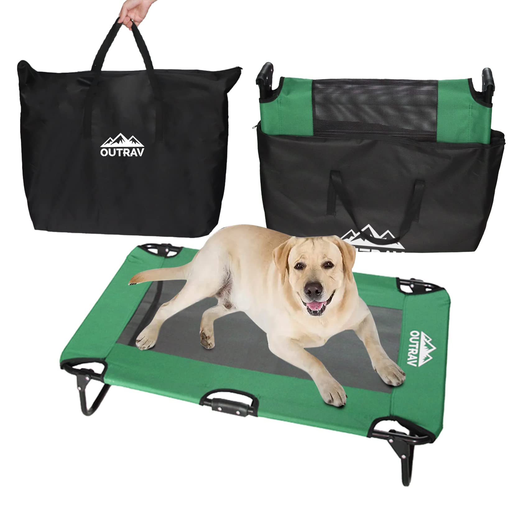 Elevated Dog Cot with Steel Frame - Foldable Raised Pet Bed for Dogs & Cats - Heavy Duty Strong Material - Bonus Storage Bag - Small 30”x20”x7” Green - Perfect for Indoor, Outdoor, Travel & Camping Use