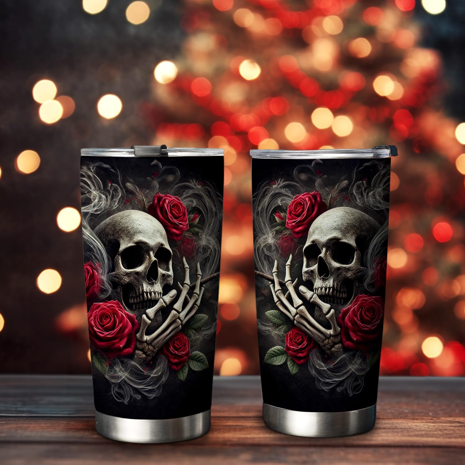 20oz Rose Skull Tumbler - Stainless Steel Vacuum Insulated Gothic Coffee Mug with Lid - Perfect Gift for Skull Lovers & Goth Aesthetic - Ideal for Hot/Cold Drinks at Home, Office or Travel