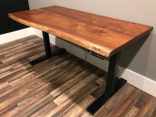 Adjustable Standing Desk with Live Edge - Solid Walnut Wood Ergonomic Height Adjustable Workstation for Home Office, Gaming, and Study