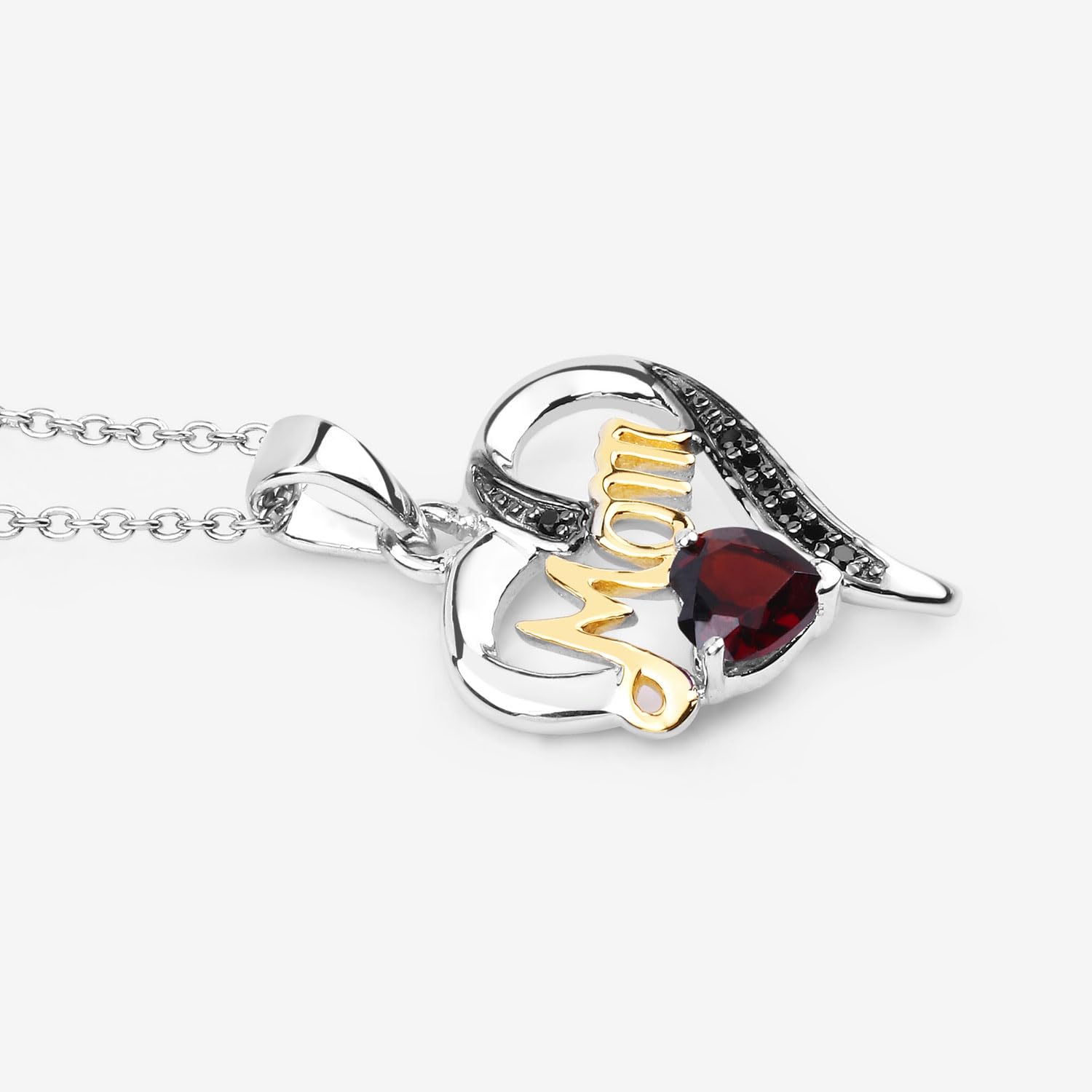 Authentic Black Spinel & Garnet Heart Necklace for Mom - Perfect Gift for Mother's Day, Birthday & Anniversary
