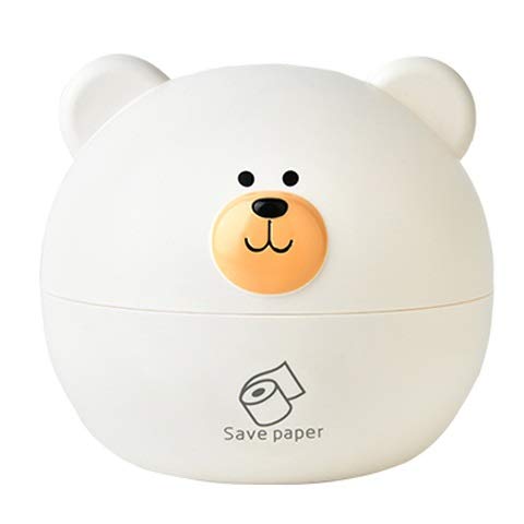 LICHUAN Cute Bear Tissue Box Holder - Round Tissue Storage Box for Bathroom, Kitchen & Office - White Napkin Dispenser for Home Decor & Organization