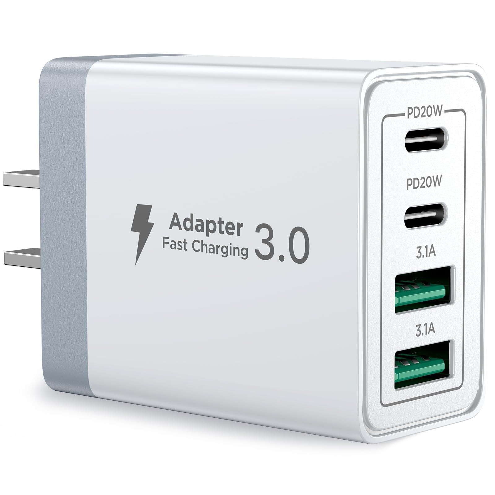 40W 4-Port USB C Fast Charger Block with PD & QC 3.0 - Dual USB C & Dual USB A Ports Wall Charger for iPhone 16/15/14/13/12/11 Pro Max/XS, iPad, Samsung Galaxy S23/S22/Note, Tablets - Perfect for Home, Office & Travel Charging Multiple Devices Simultaneously