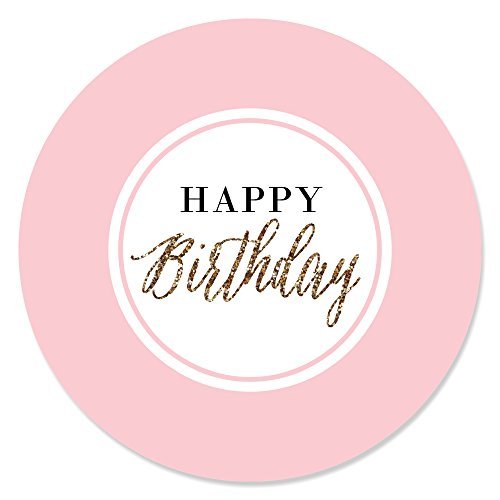 Chic Pink & Gold Happy Birthday Circle Sticker Labels - 24 Count Party Decorations for Birthdays, Celebrations & Gift Wrapping