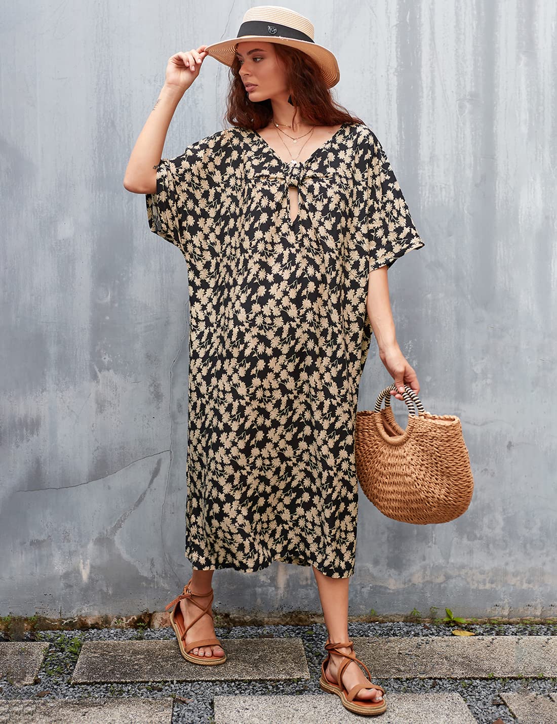 AILUNSNIKA Women's Beach Cover Up - Long Turkish Kaftan Dress for Swimwear, Bikini, Pool & Vacation | Lightweight Summer Dress for Beach Parties, Resort Wear & Tropical Getaways