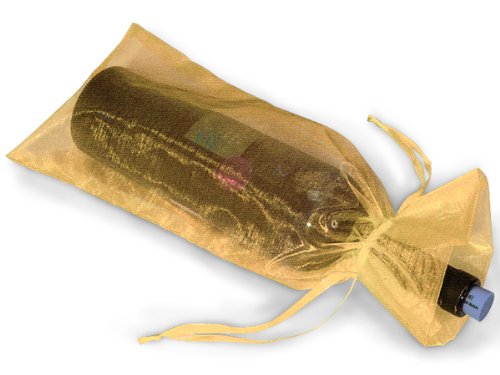 Premium Gold Organza Wine Bags 6.5x15 Inches with Satin Drawstrings - 25 Pack (10 Units per Pack) - Perfect for Wedding Favors, Bridal Showers, and Party Gift Packaging
