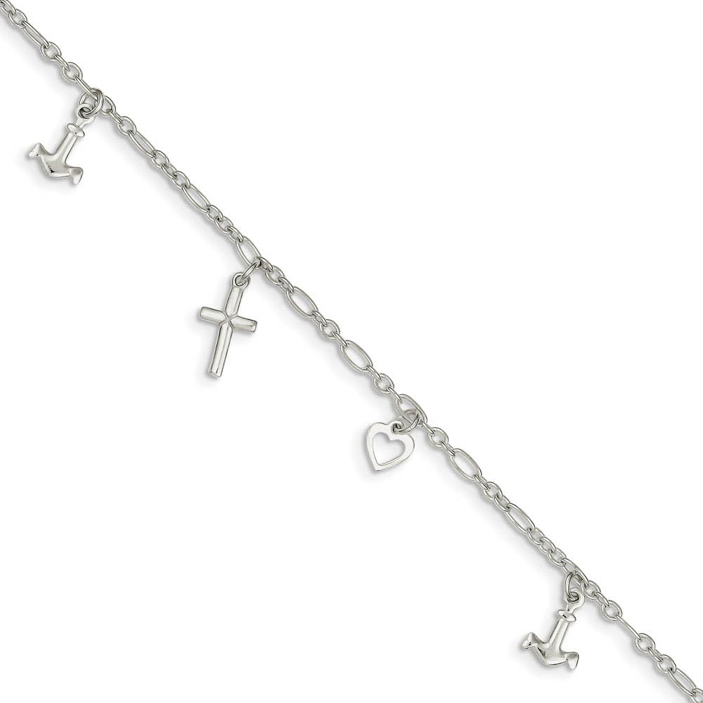 Sterling Silver Faith Hope Charity Anklet - 10 Inch Adjustable Black Bow Jewelry for Women, Gift for Her, Perfect for Everyday Wear & Special Occasions