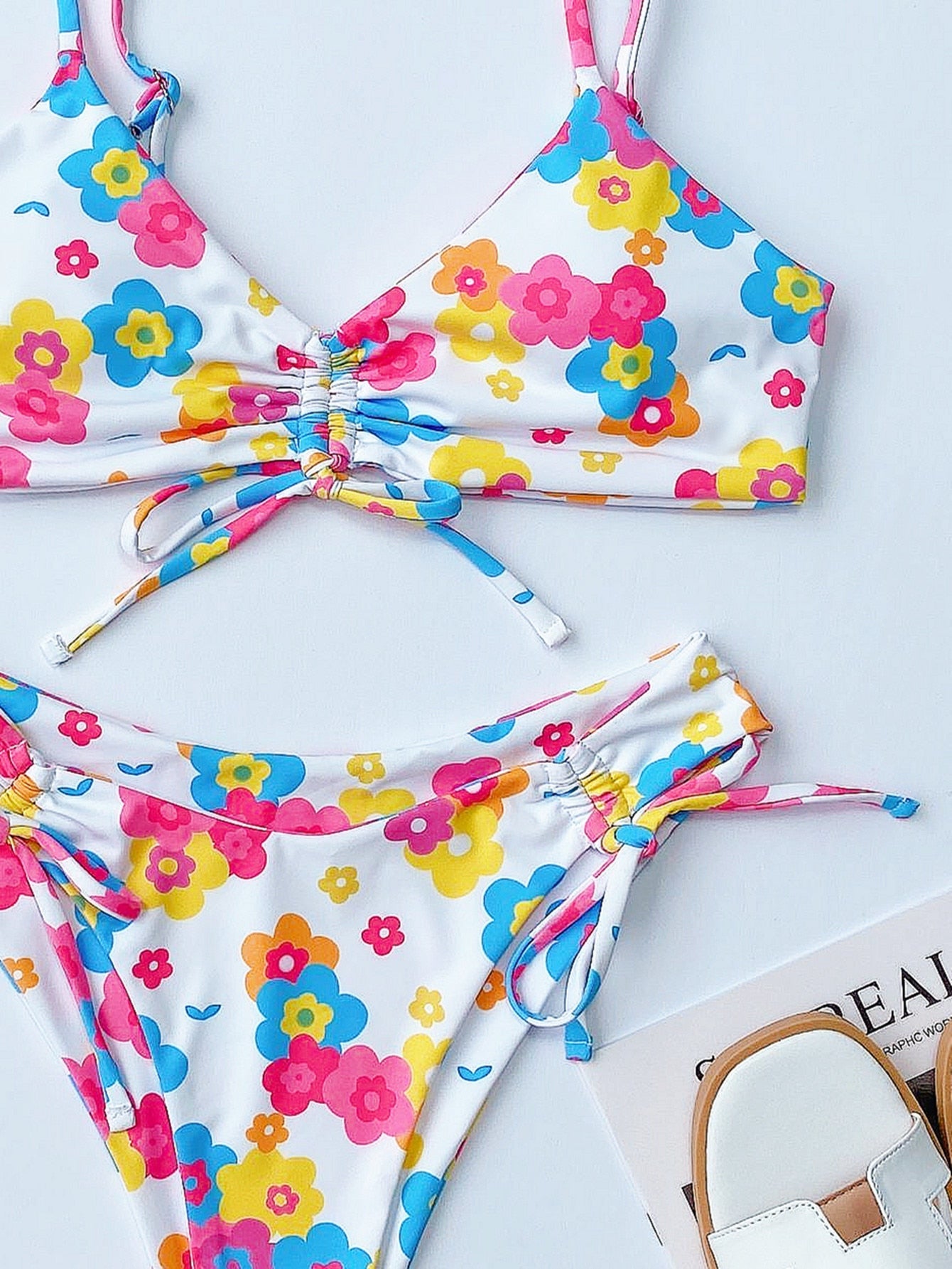Sexy Floral Print Bikini Set - Adjustable Drawstring Swimwear for Women, Push Up Bathing Suit for Beach & Pool | Perfect for Summer Vacations, Tropical Getaways and Swim Parties