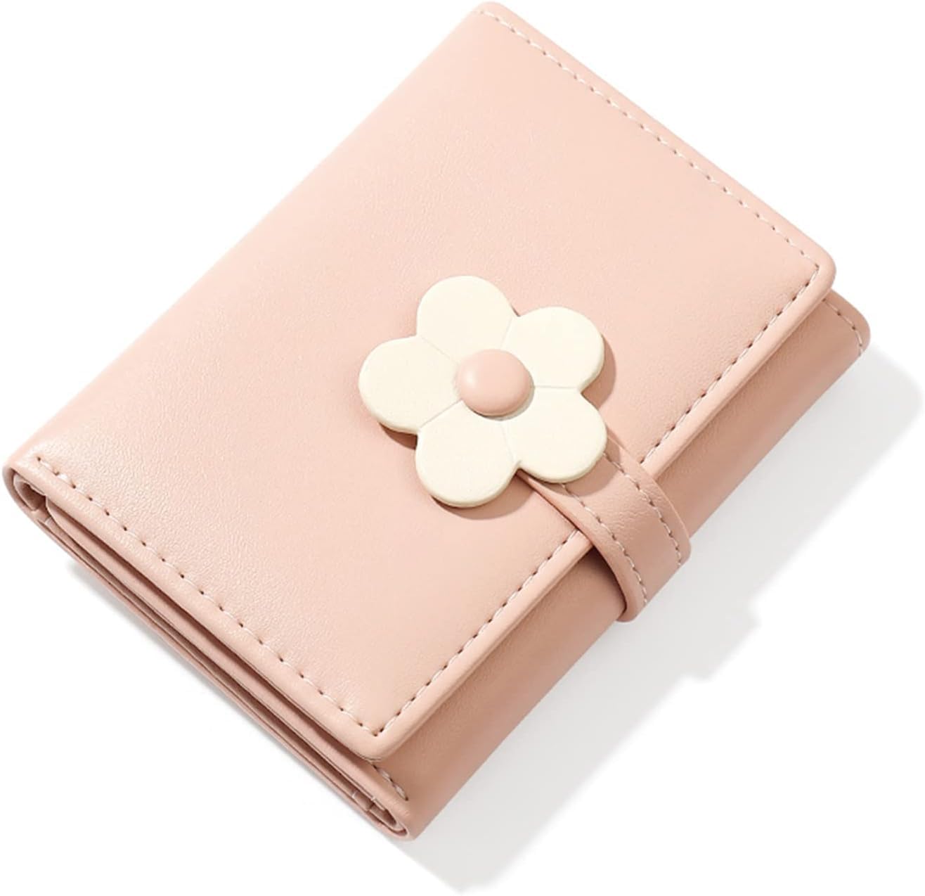 Valerie Cute Small Wallets for Teen Girls & Women - PU Leather Trifold Wallet with 3D Floral Buckle, ID Window, Cash Pocket & Card Holder - Perfect for School, Travel & Everyday Use (Pink)