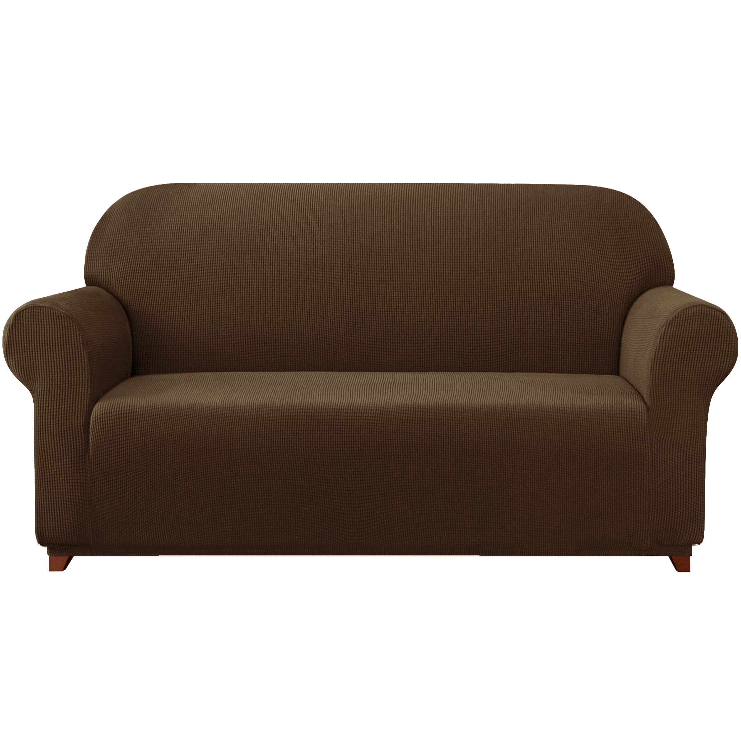 SUBRTEX Stretch Sofa Slipcover 2-Piece Set for 3-Seater Couch - Soft, Washable Jacquard Fabric with Small Check Pattern (Coffee Color) - Perfect for Living Room Furniture Protection & Home Decor