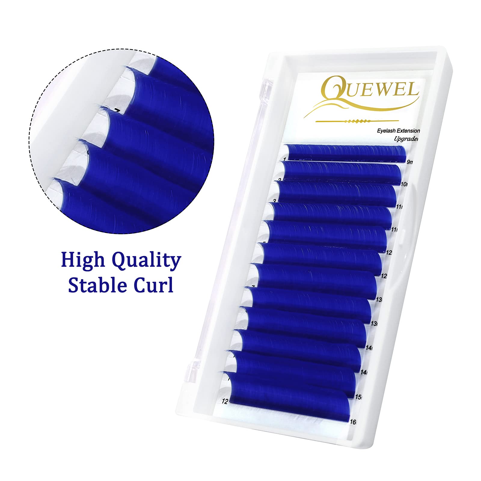 Premium Blue Colored Lash Extensions - 0.07 C Curl 9-16mm Mixed Length 3D/5D-20D Volume Lashes - Easy Fan Self-Blooming Eyelash Extensions for Dramatic Eye Makeup - Perfect for Parties, Halloween, Cosplay & Special Occasions