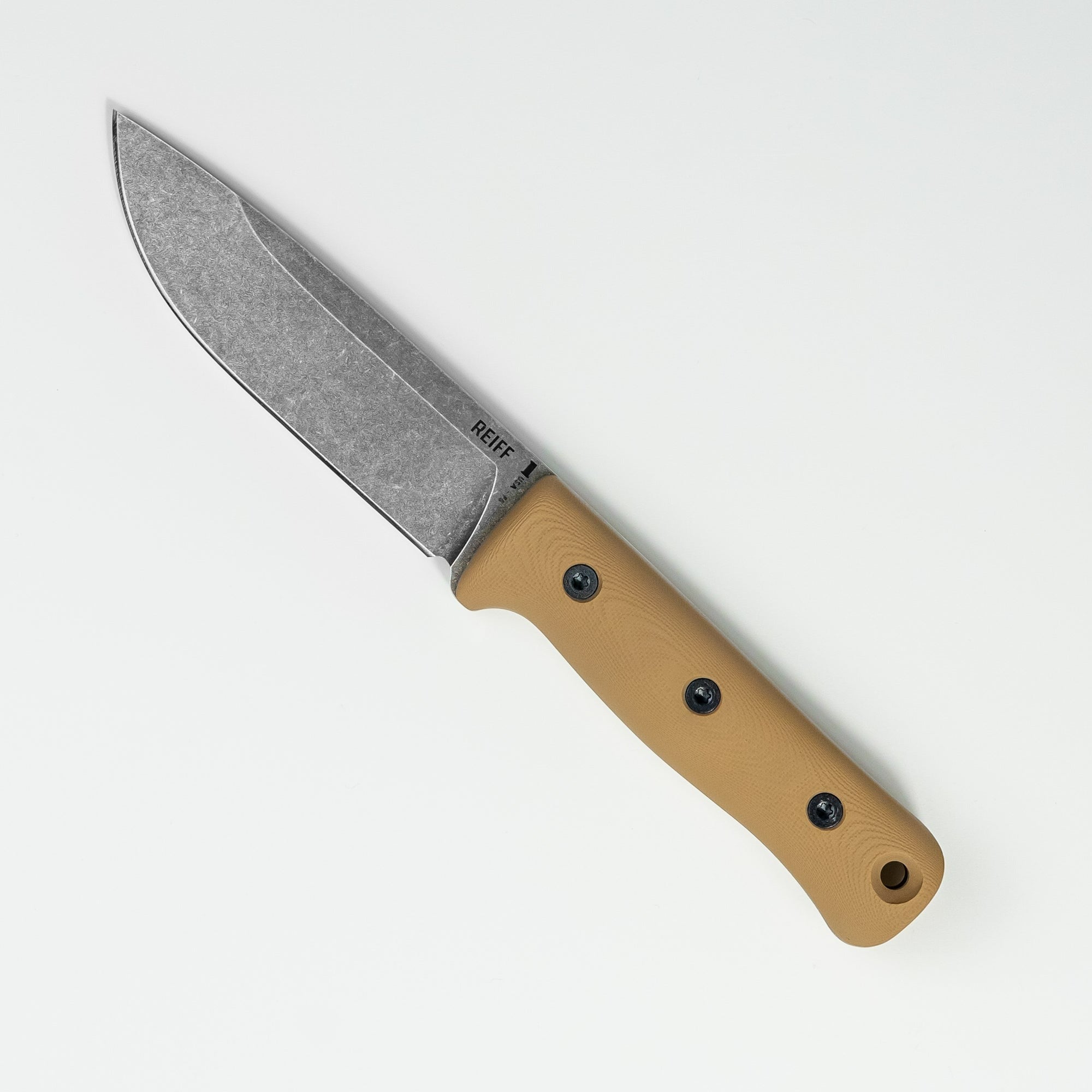 BLEM F5 Field Survival Knife - Acid Stonewashed CPM 3V Steel Blade with Coyote Tan G10 Handle | Tactical Outdoor Knife for Camping, Hunting & Survival Gear