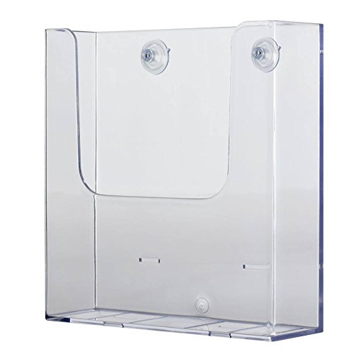 Source One 6 Pack Clear Glass Mount Brochure Holders - 8.5 Inch Wide Full Size Display Stand with Strong Suction Cups - Perfect for Retail Stores, Restaurants, and Office Reception Areas