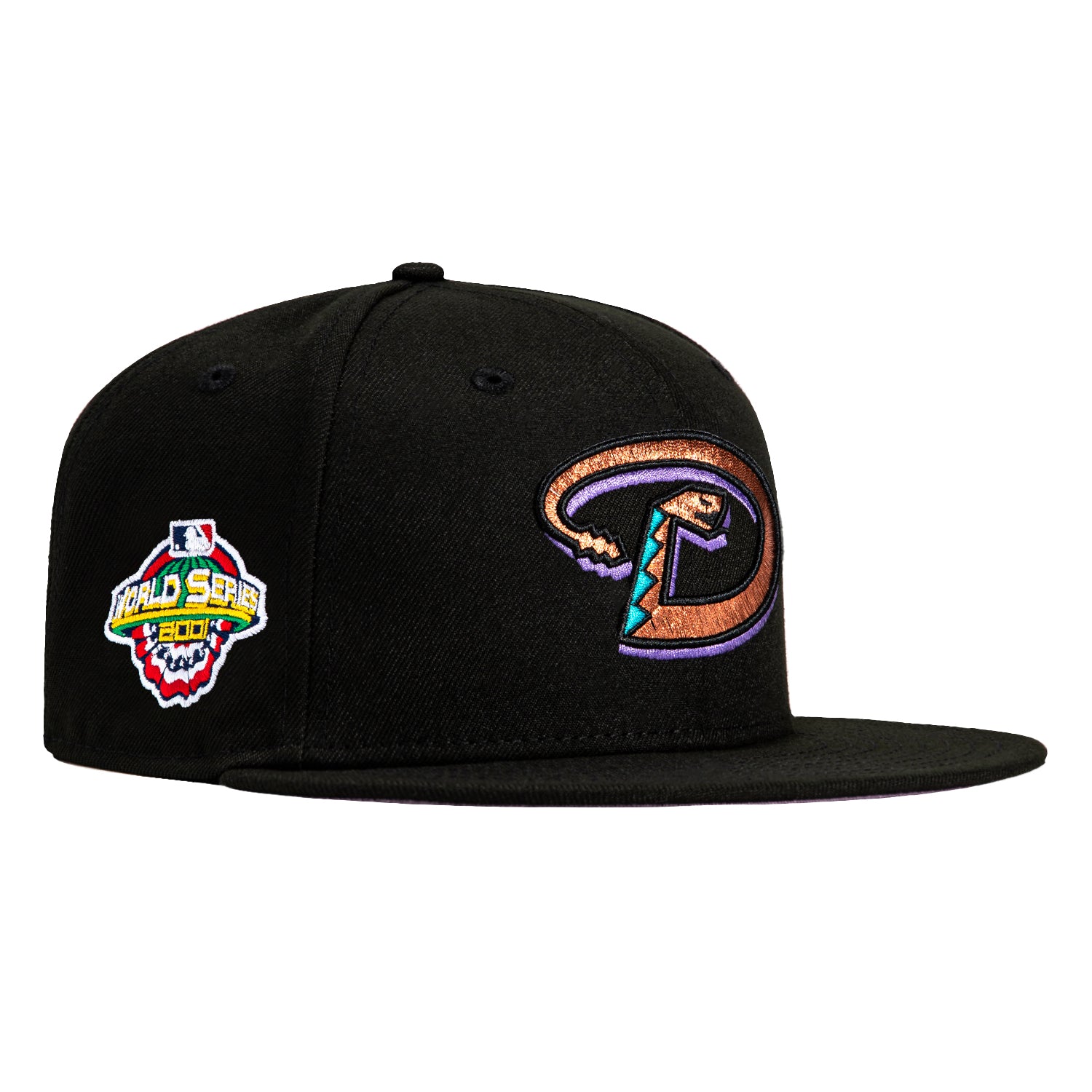 New Era 59Fifty Arizona Diamondbacks 2001 World Series Patch Pink UV Black Hat - Official MLB Baseball Cap for Men & Women - Perfect for Games, Collecting & Streetwear Fashion