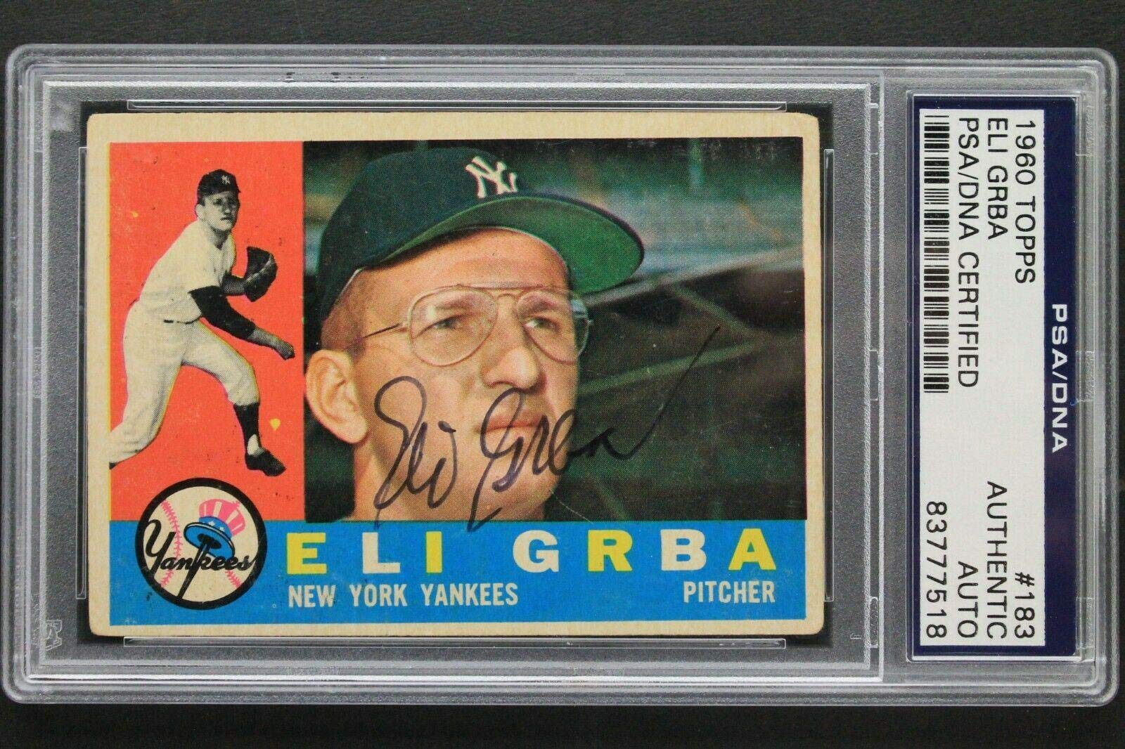 1960 Topps #183 New York Yankees Eli Grba Autographed Baseball Card - PSA Certified Slabbed Memorabilia for Collectors & Yankees Fans | Perfect for Sports Memorabilia Displays & Vintage Collections