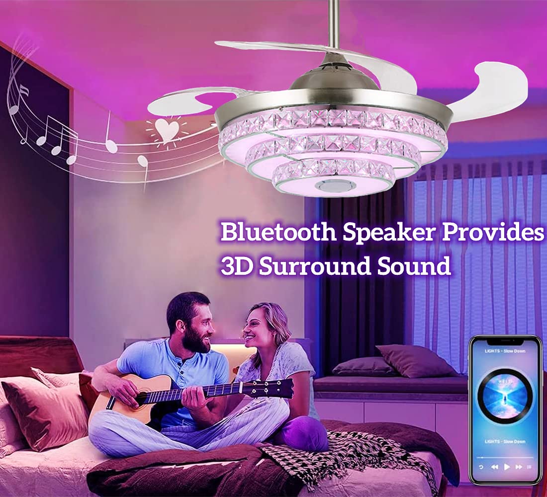 42 Inch Smart Bluetooth Ceiling Fan with LED Light & Speaker - Remote Control, 7 Color Dimmable Lighting, 3 Speed Silent Motor - Perfect for Bedroom, Living Room, and Outdoor Patio