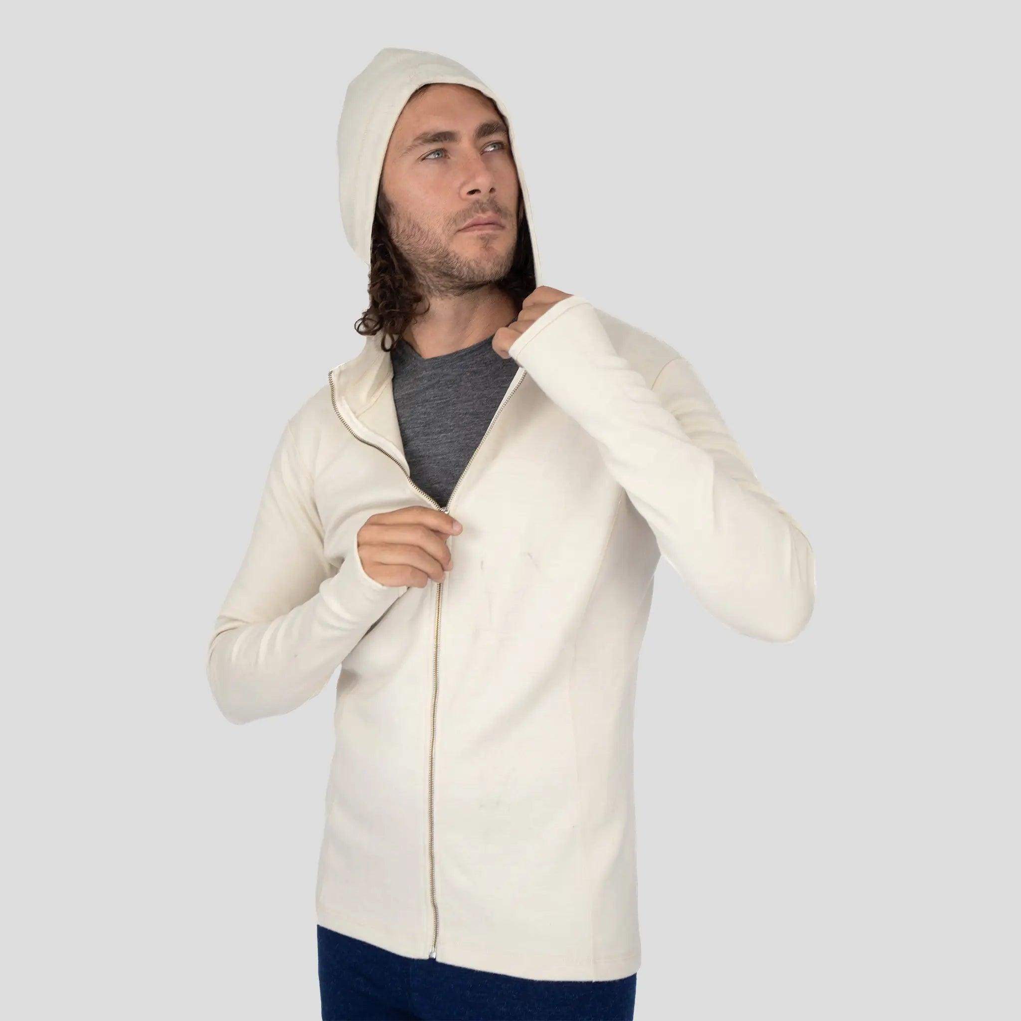 Men's Alpaca Wool Hoodie Jacket - 420 Midweight Full Zip Fleece Pullover for Outdoor Hiking & Winter Travel