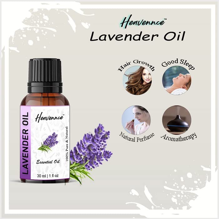 Heavennce Lavender Essential Oil 30ml - Pure Aromatherapy Oil for Hair, Skin & Face Care, Stress Relief - Unisex for Men & Women - Perfect for Massage, Diffuser & Relaxation Therapy