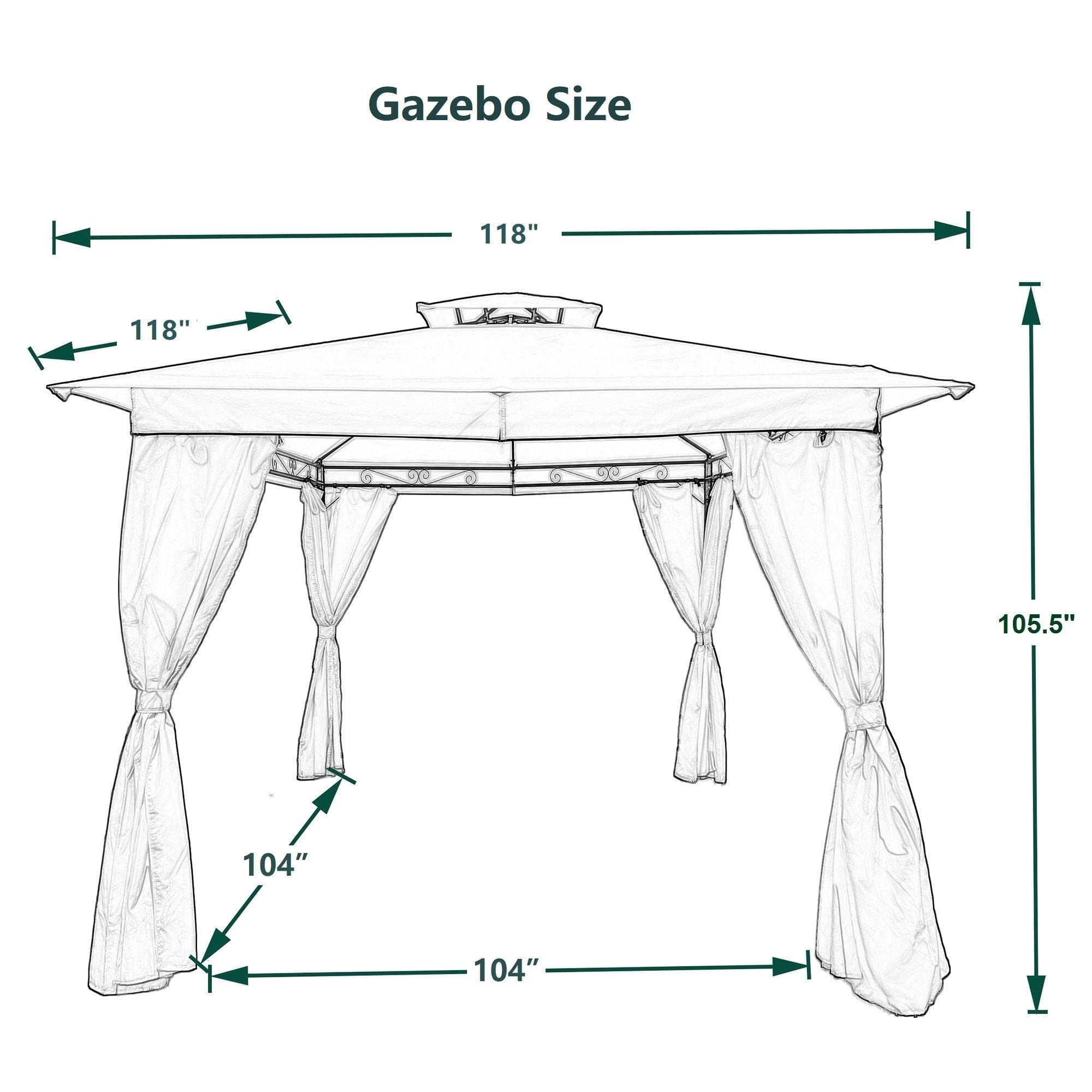 10x10 FT Outdoor Patio Garden Gazebo Tent with Canopy & Curtains - Beige & Dark Shade for Backyard, Deck, or Poolside Relaxation