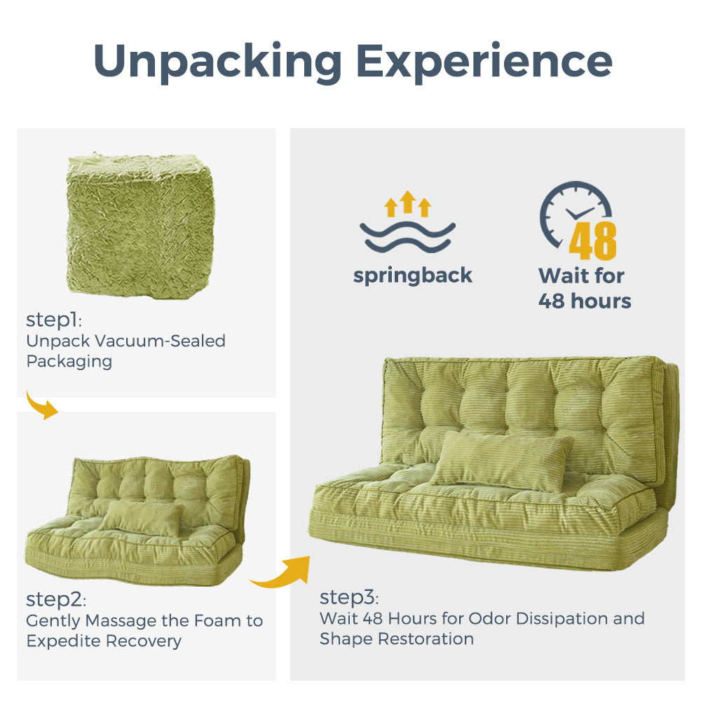 MAXYOYO Tufted Bean Bag Sofa Bed - Foldable Floor Couch with Pillows in Green | Comfortable Lounge Chair for Living Room, Bedroom & Game Room