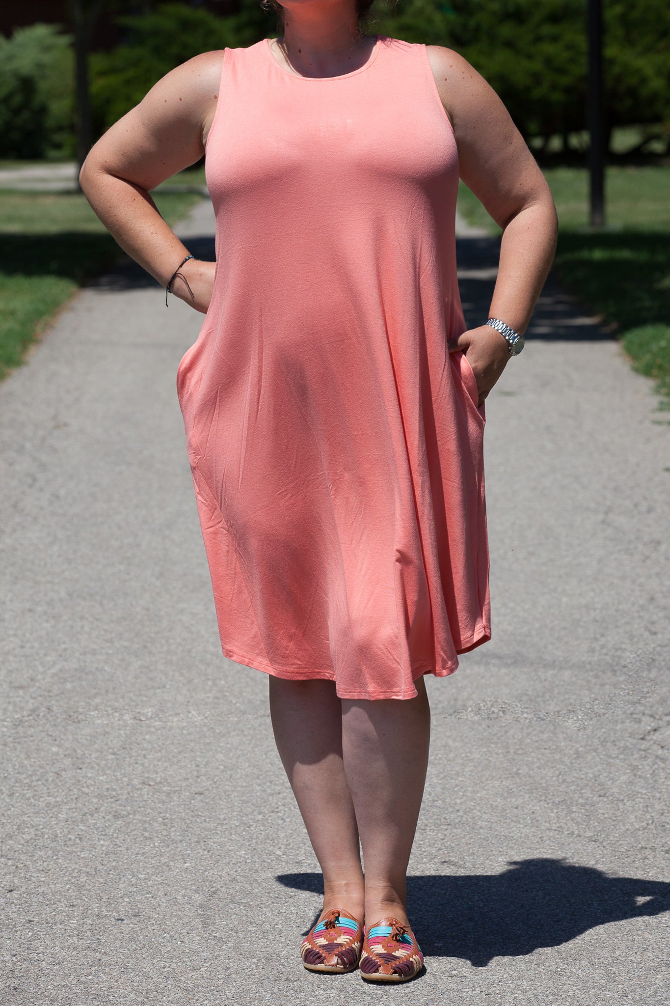 Plus Size Knee Length Tank Dress with Pockets - Flowy Summer Casual Dress for Women, Perfect for Beach, Vacation and Everyday Wear