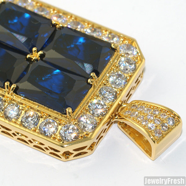 Blue 4 Lab Sapphire Iced Out Royal Pendant Necklace for Men | Luxury Hip Hop Jewelry Gift for Birthday & Anniversary