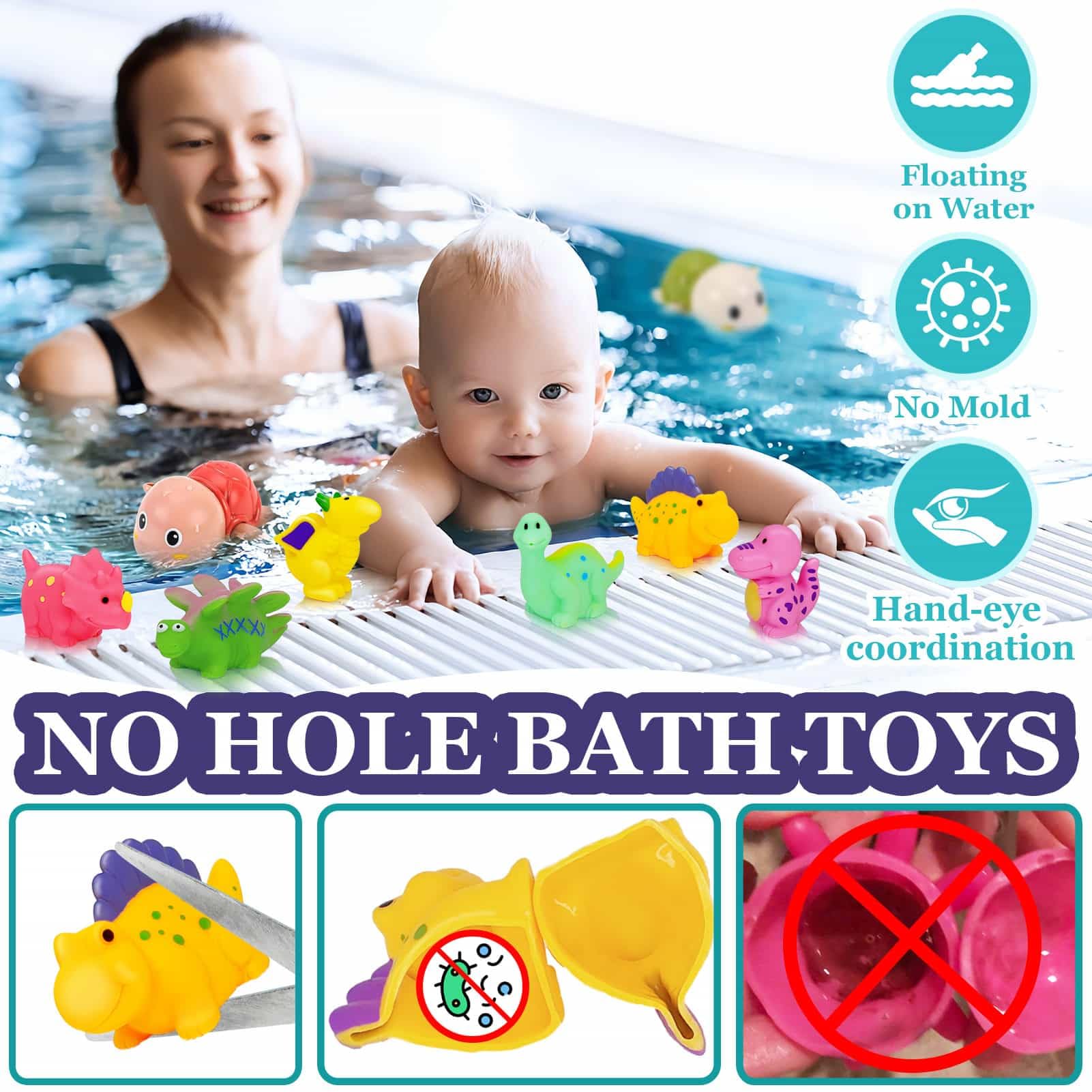 Mold-Free Baby Bath Toys for Toddlers 1-3 Years - Safe No-Hole Bathtub & Pool Toys for Infants 6-18 Months - Fun Water Table & Bath Time Essentials - Perfect Gift for 1 2 3 4 Year Old Boys & Girls - Ideal for Sensory Play, Early Learning & Splash Fun