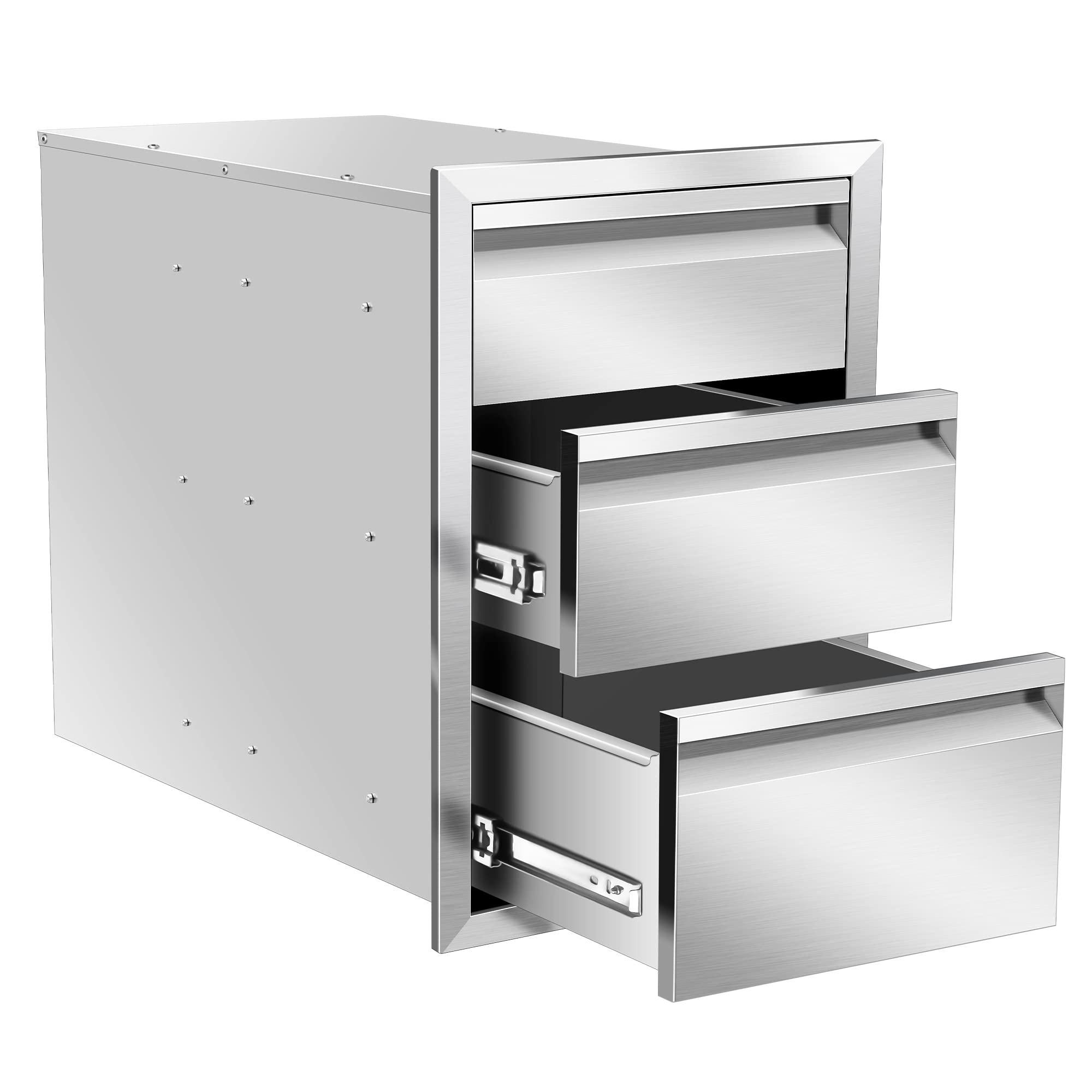 Stainless Steel Outdoor Kitchen Drawers - Flush Mount BBQ Island Drawers Without Handle, 16