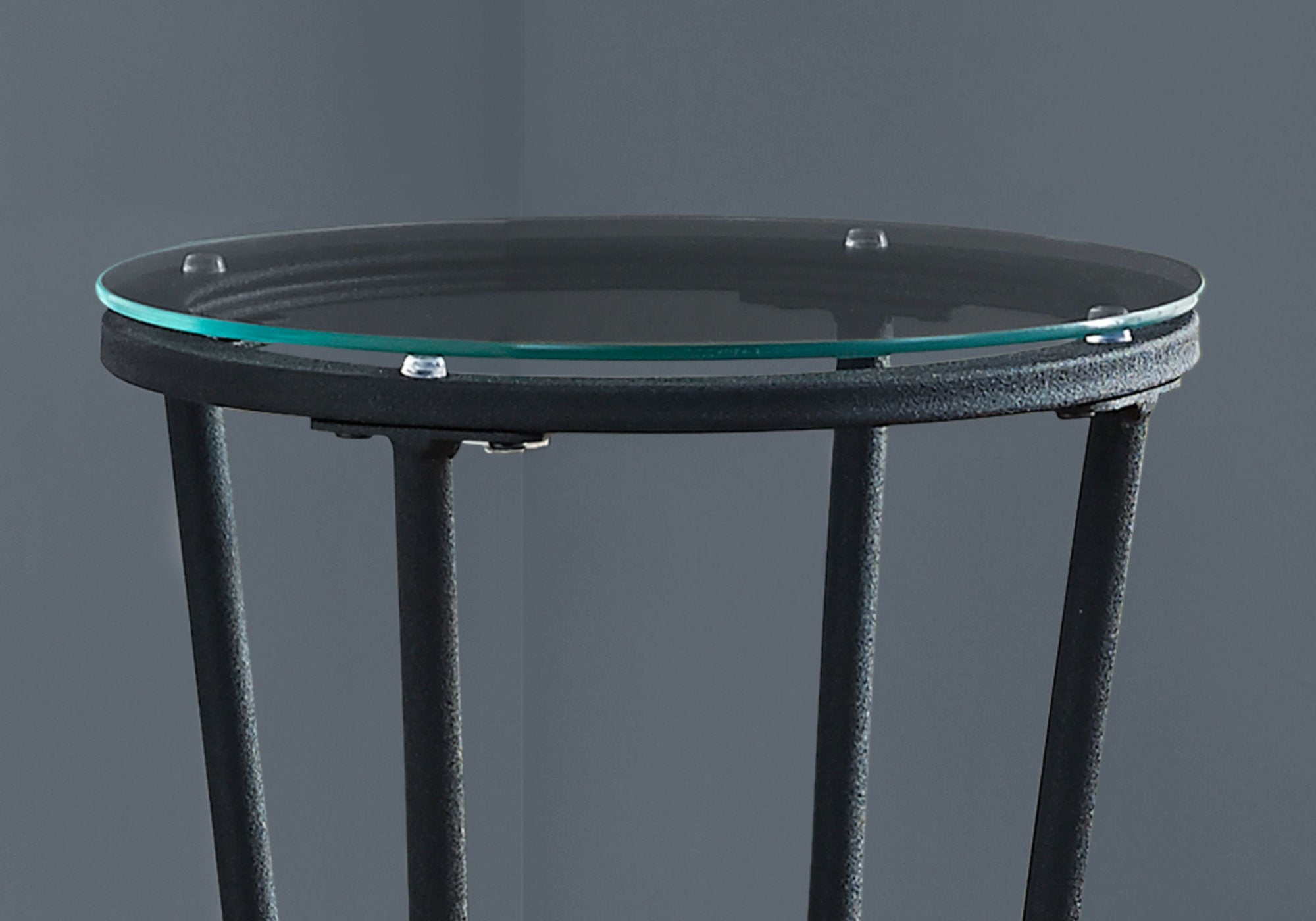 Hammered Black Metal Accent Table with Tempered Glass Top - Modern Side Table for Living Room, Bedroom & Office Decor