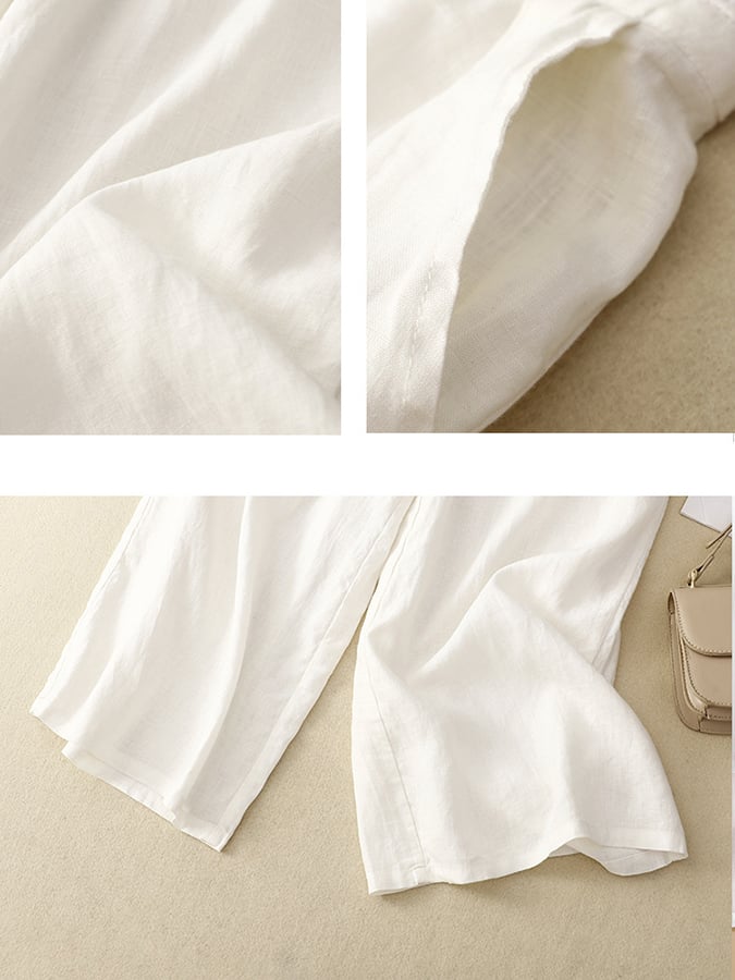 Lovevop Women's Cotton Loose Fit High Waist Wide Leg Cropped Pants - Comfortable Elastic Waistband for Casual Wear, Office, and Travel