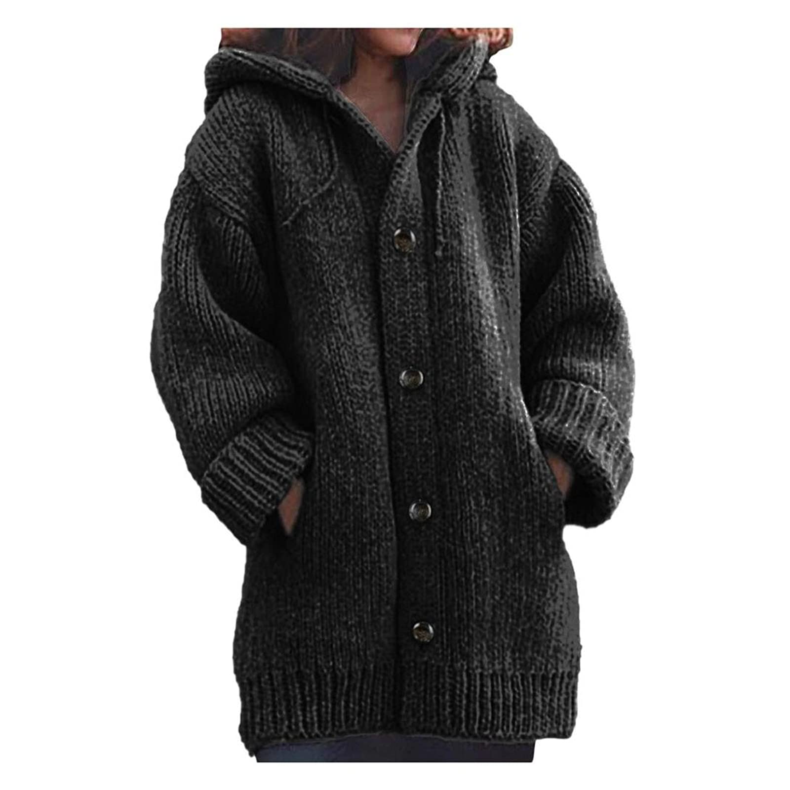Women's Oversized Sweater Hoodie - Chunky Open Front Cardigan with Long Sleeves & Button Down Design | Cozy Winter Outwear for Casual Wear, Lounge & Outdoor Activities
