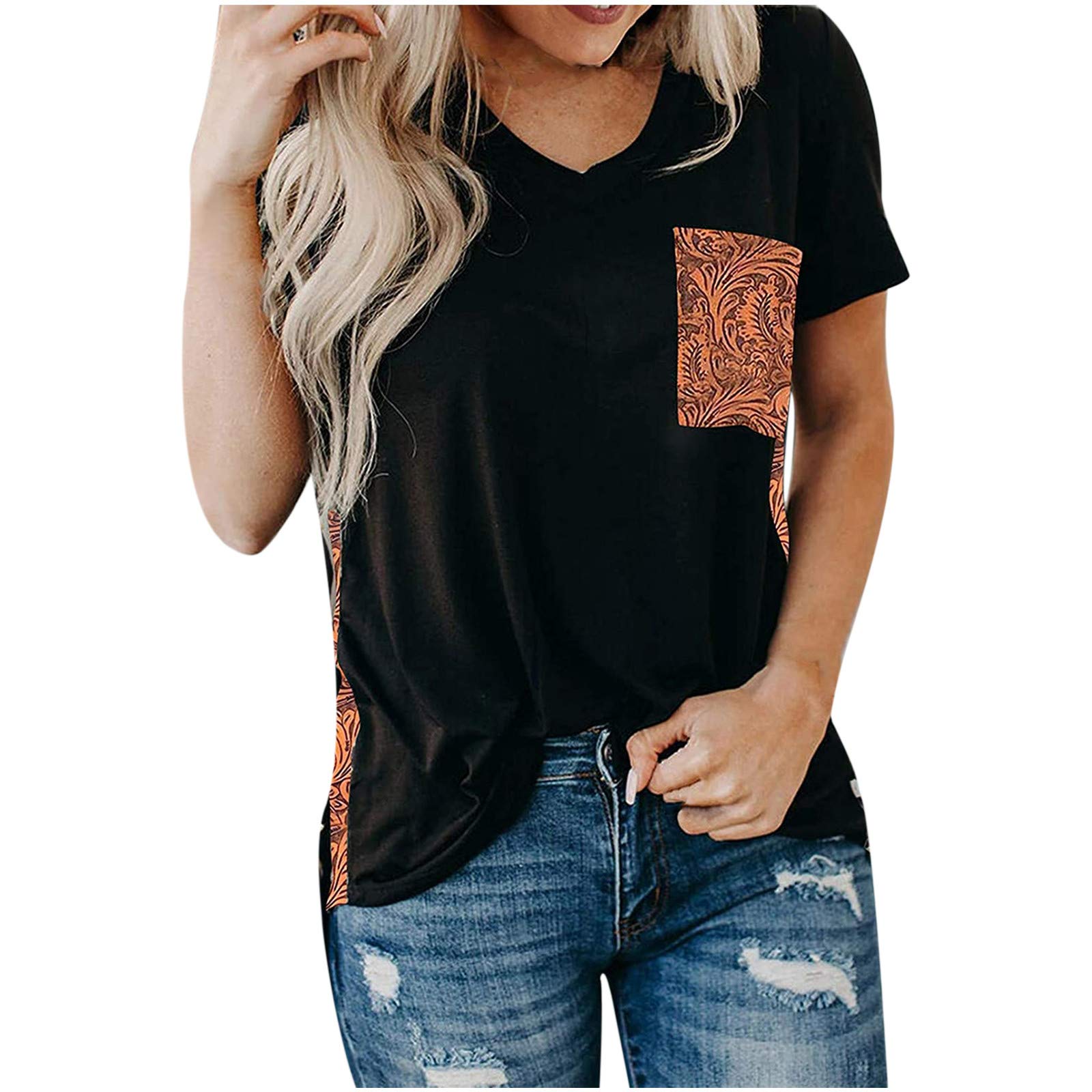 Women's Loose Short Sleeve V-Neck Leopard Print Tunic Top - Breathable Polyester Summer T-Shirt for Casual Wear, Cycling & Outdoor Activities