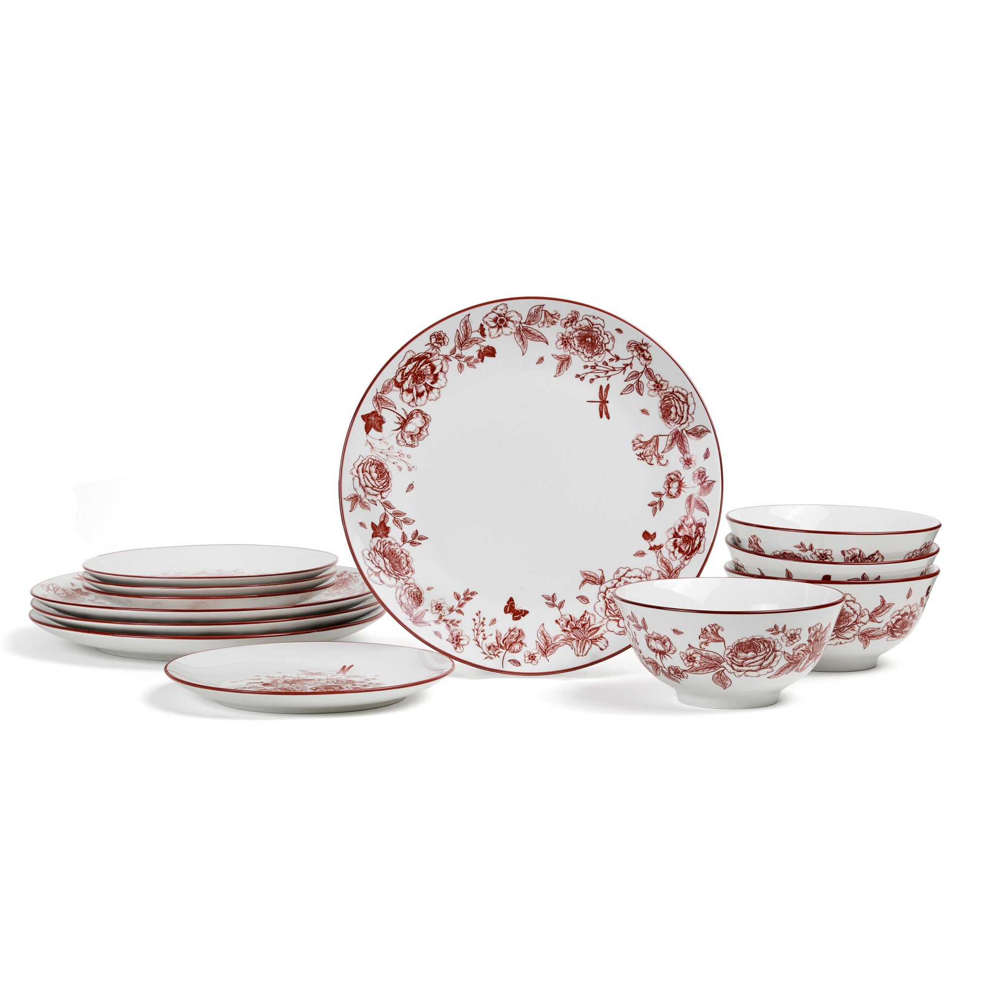 Premium Esme Porcelain Dinnerware Set - Elegant Red 16-Piece Dinnerware for Formal Dining, Holiday Entertaining & Special Occasions
