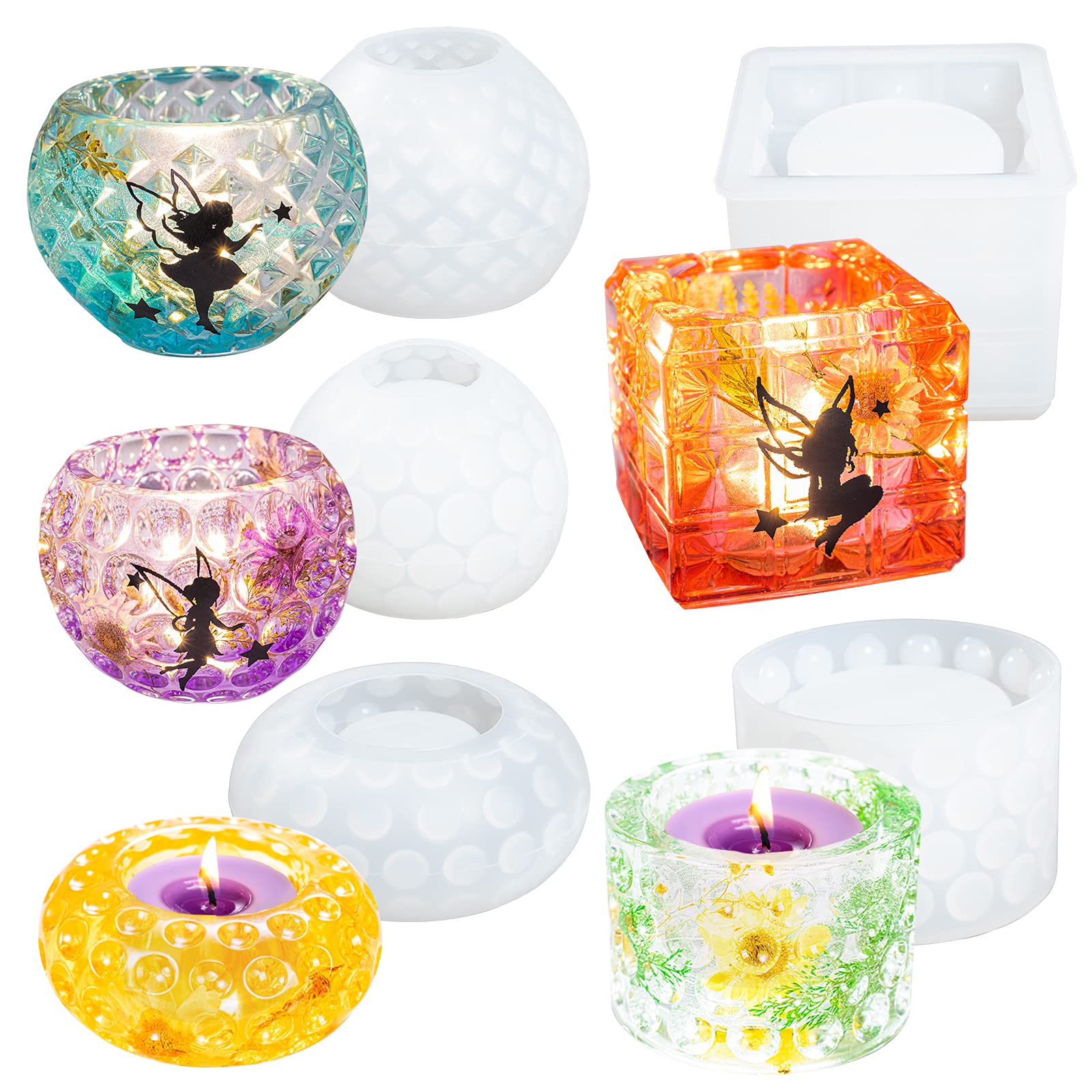 FUNSHOWCASE 5-Pack Silicone Resin Mandala Tealight Candle Holders - DIY Candle Making Mold, Jewelry Storage Box, Ashtray & Decorative Lamp for Home, Wedding, Spa & Meditation Spaces