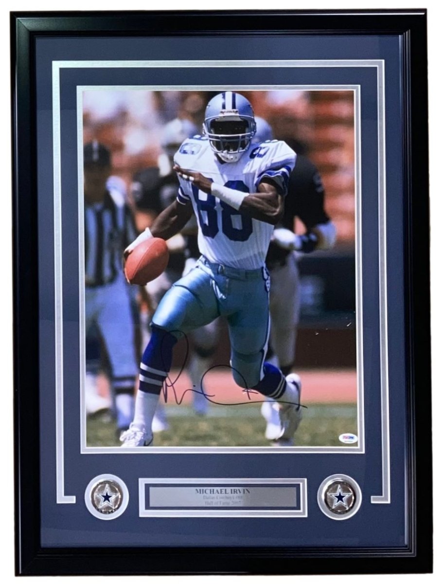 Michael Irvin Autographed Dallas Cowboys 16x20 Framed Photo with PSA Hologram - Perfect for Sports Memorabilia Collectors and Cowboys Fans Home Decor