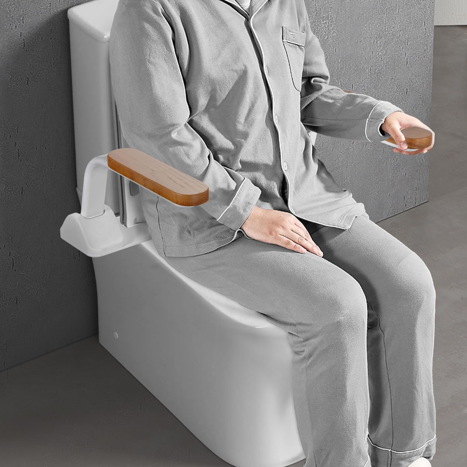 Dyna-Living Heavy Duty Toilet Safety Rails - 480lbs Capacity, Flip-Up Non-Slip Wooden Armrest for Elderly & Handicap - ADA Compliant Bathroom Assist Device for Seniors | Perfect for Home Safety & Mobility Support