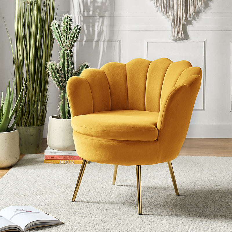Evelia Velvet Scalloped Barrel Chair - Luxurious Velvet Accent Chair with Curved Back for Living Room, Bedroom & Office - Perfect for Reading Nook, Lounge Area or Home Decor