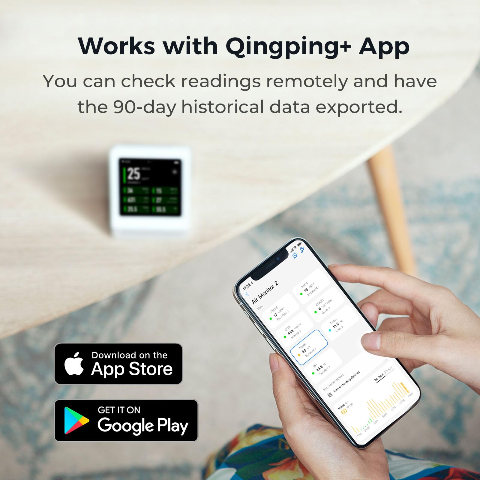 Qingping Air Quality Monitor Gen 2 - Indoor PM2.5, CO2, PM10, Noise, Temperature & Humidity Detector with Alarm Clock | Smart Home Air Tester for Bedroom, Office & Nursery | Real-time Air Quality Monitoring for Healthier Living