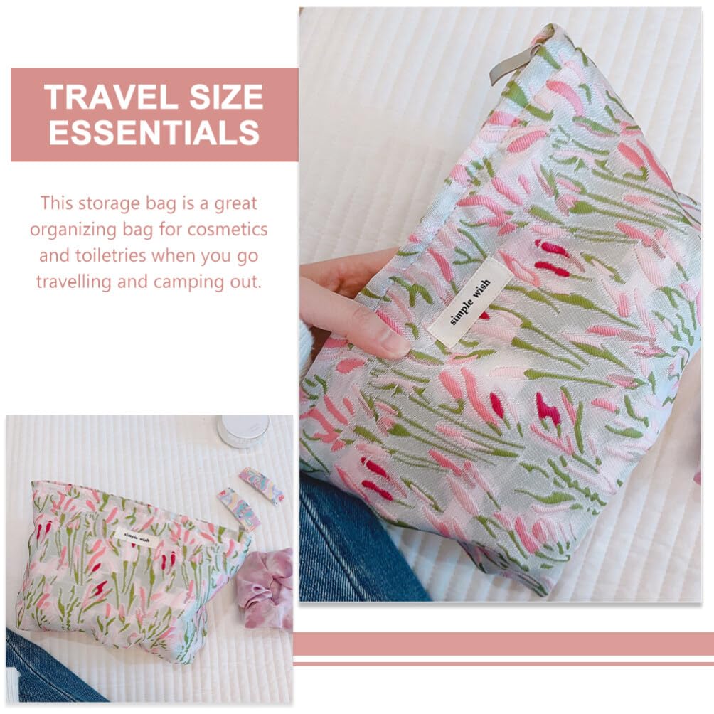 EXCLUZO Aesthetic Canvas Makeup Bag - Waterproof Cosmetic Organizer with Zipper, Travel Toiletry Pouch for Women | Perfect for Period Kit, Skincare Storage, Bathroom Shower Essentials & Pencil Case - Ideal for Travel, Gym, and Daily Use