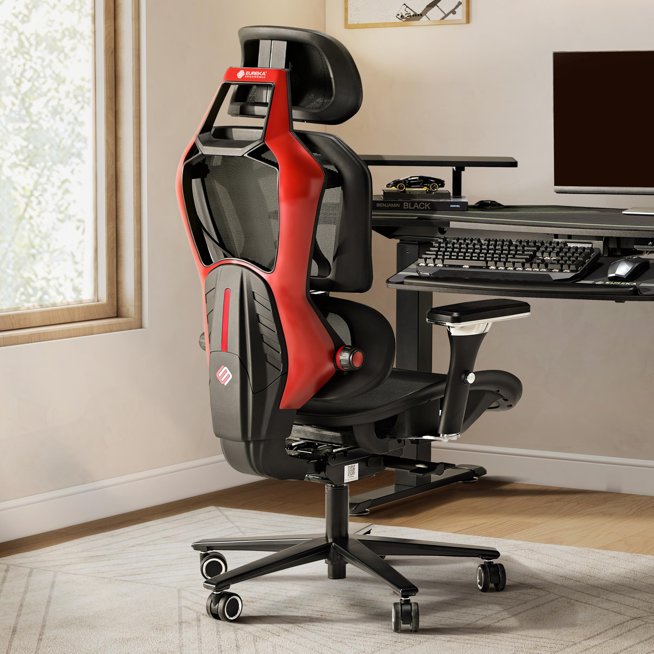 EUREKA ERGONOMIC Typhon Gaming Chair - Ergonomic Office Chair with Lumbar Support & 4D Adjustable Armrests, Breathable Mesh High Back Computer Chair with Seat Depth Adjustment (Black/Red) - Perfect for Gaming, Home Office & Long Work Sessions