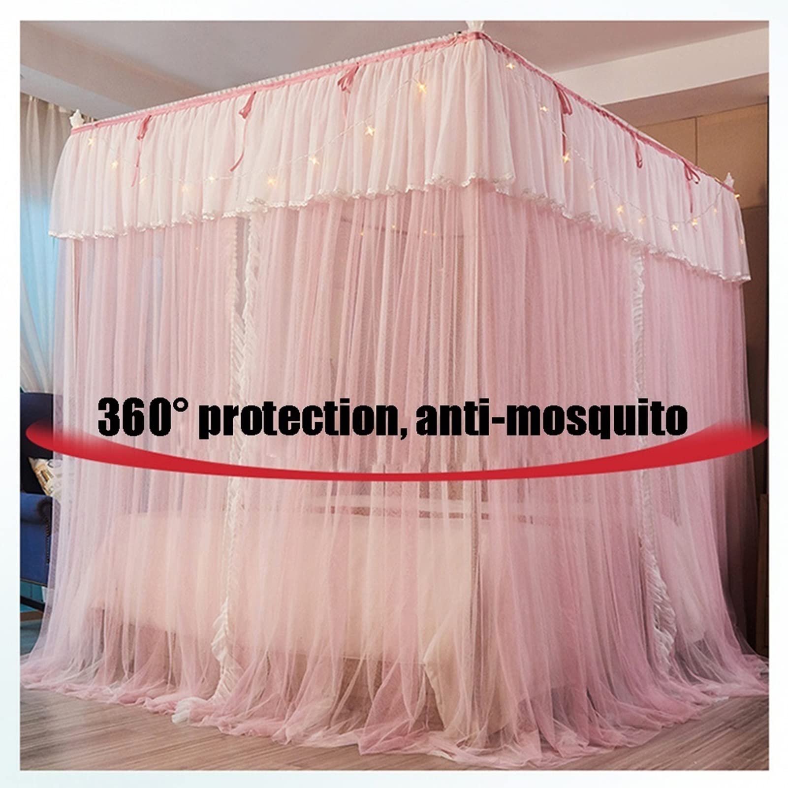 Luxury Bed Canopy with Double Layer Design - Mosquito Net for Single & Double Beds (200x220x200cm) - Elegant Bedroom Decoration with Mounting Bracket - Perfect for Year-Round Use in Master Bedrooms, Guest Rooms & Dormitories