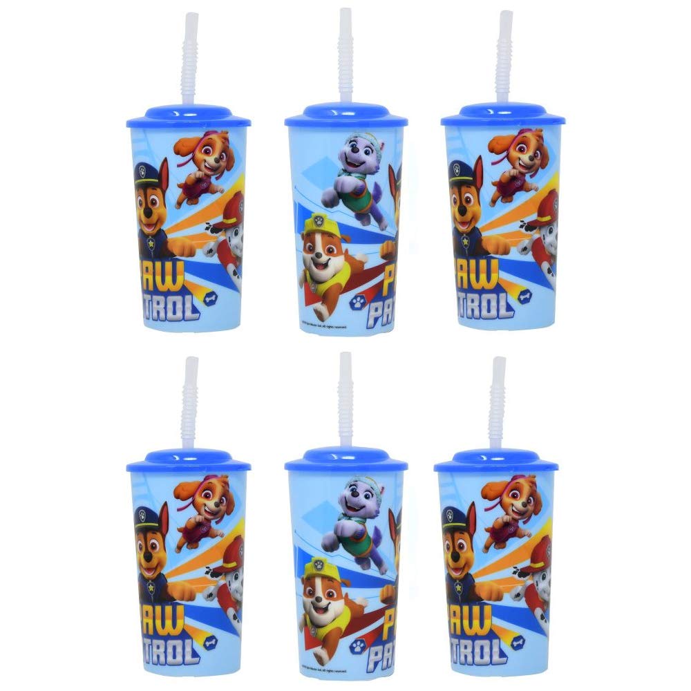 Paw Patrol 16oz Reusable Sports Water Bottle with Lid & Straw - 6 Pack Kids Insulated Tumbler Cups for School, Travel, and Outdoor Activities