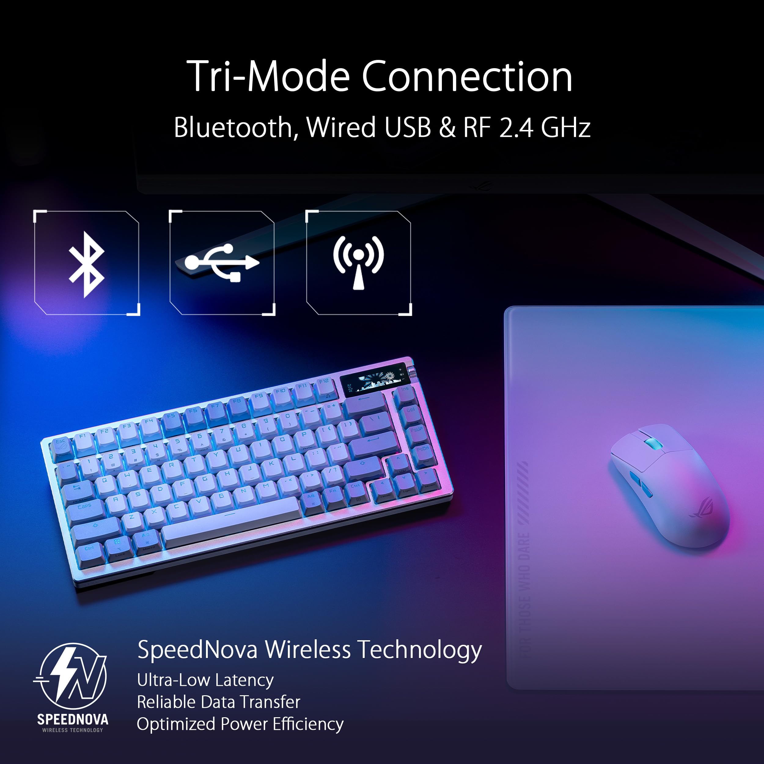 ASUS ROG Azoth 75% Wireless Mechanical Gaming Keyboard - Hot-Swappable ROG NX Snow Switches, PBT Keycaps, OLED Display, 3-Layer Dampening, RGB Backlit (White) - Perfect for Esports, Streaming & Professional Gaming Setup
