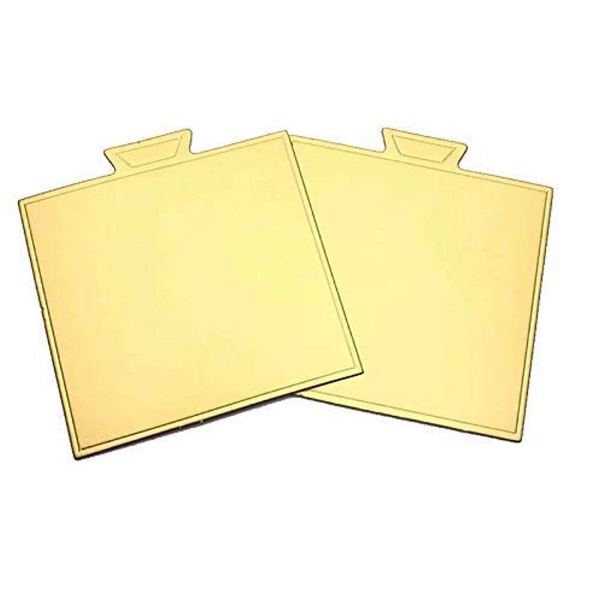 Madhav Enterprises Mini Square Gold Printed Cake Bases | 100-Pack Single Square Mousse Cake Boards | Sturdy Cardboard for Cakes, Cupcakes, Cookies, Muffins & Brownies | Perfect for Bakeries, Weddings & Birthday Parties
