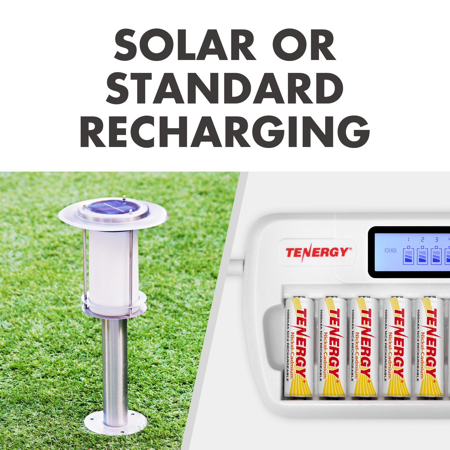 Tenergy AA Rechargeable NiCd Batteries 1000mAh 1.2V - 12 Pack for Solar Lights, Garden Lights, Outdoor Decor & Emergency Flashlights - Long Lasting Power Supply for Home & Camping Use