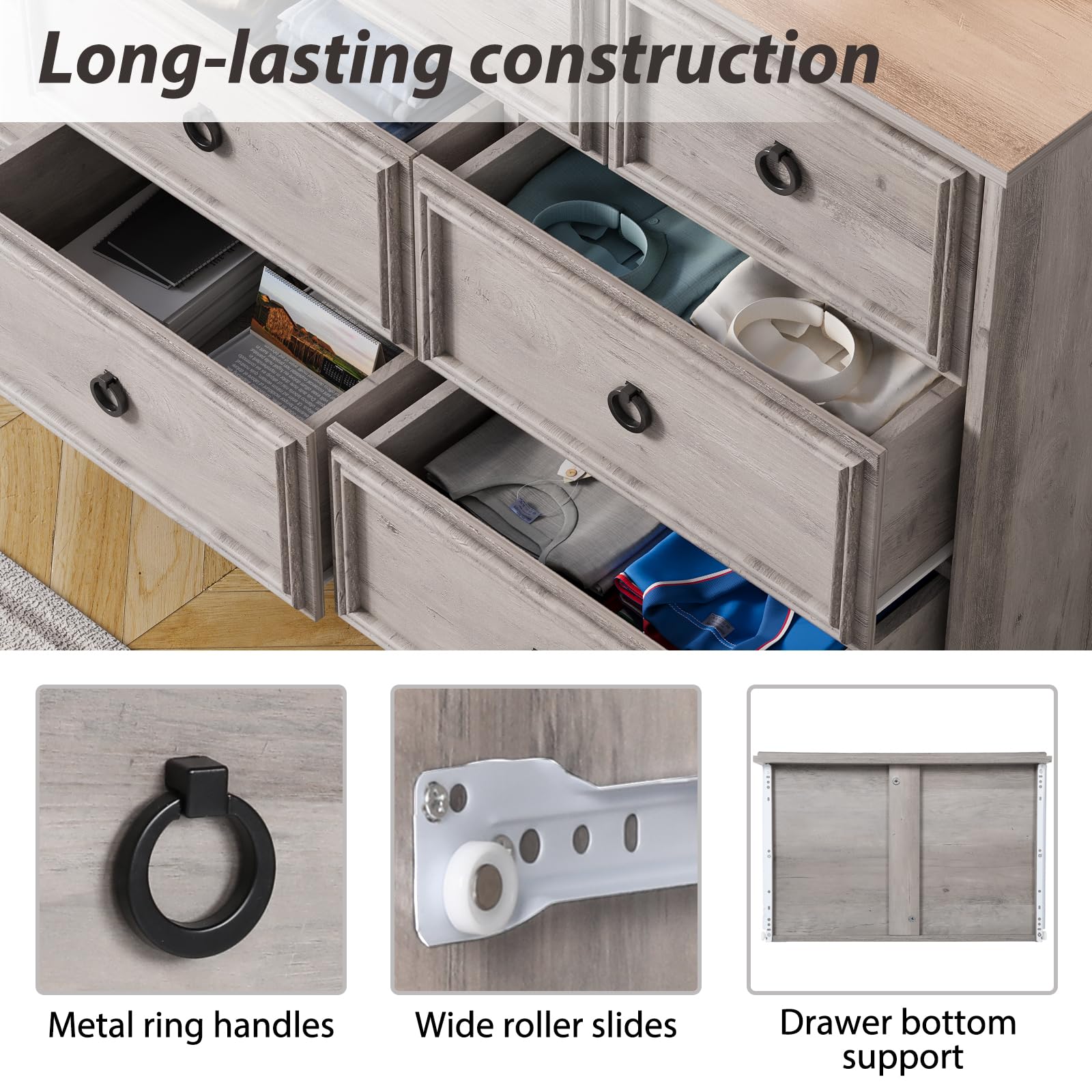 Modern 10-Drawer Dresser for Bedroom - 59.05
