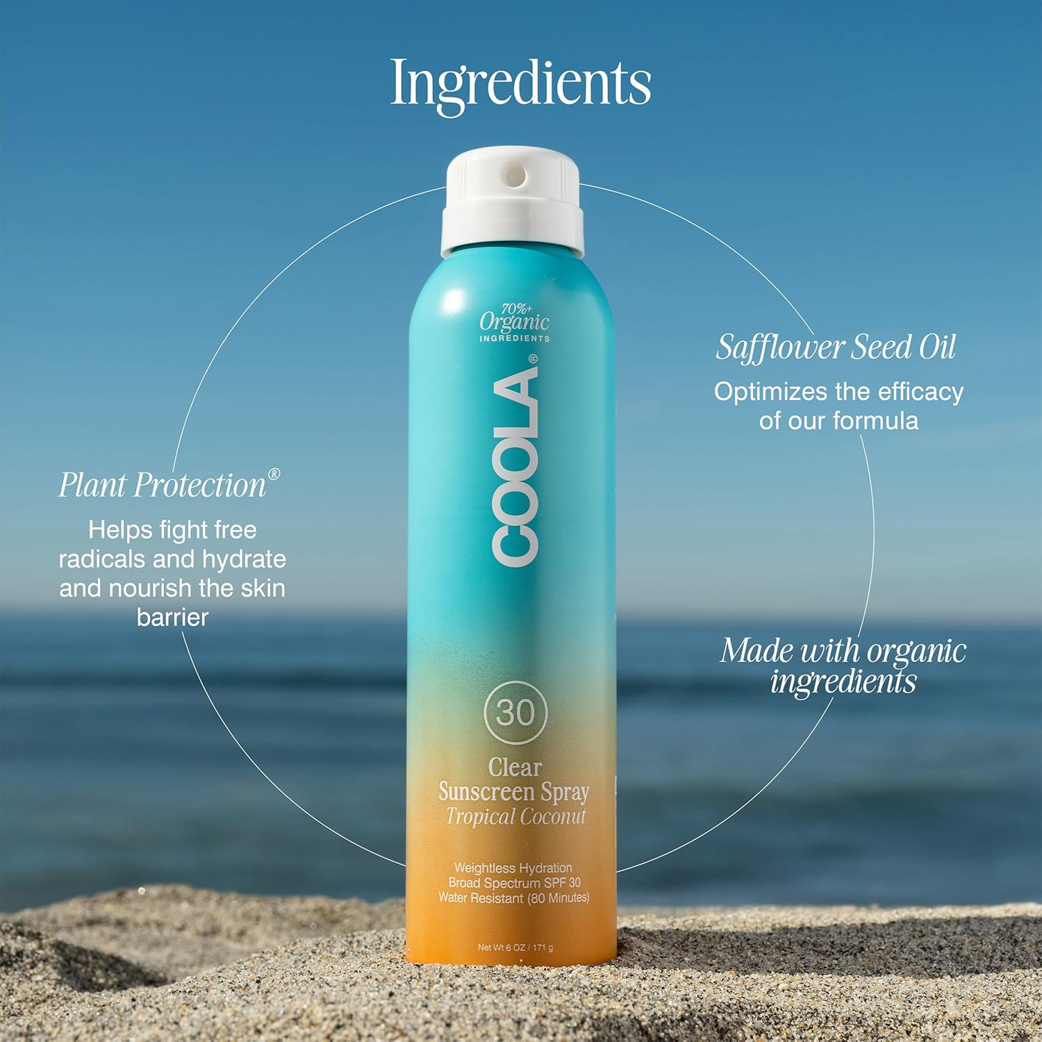 COOLA Classic Body Organic Sunscreen Spray SPF 30 - Broad Spectrum UVA/UVB Protection, Water Resistant, Reef Safe, Vegan & Cruelty-Free - Perfect for Beach, Pool & Outdoor Activities