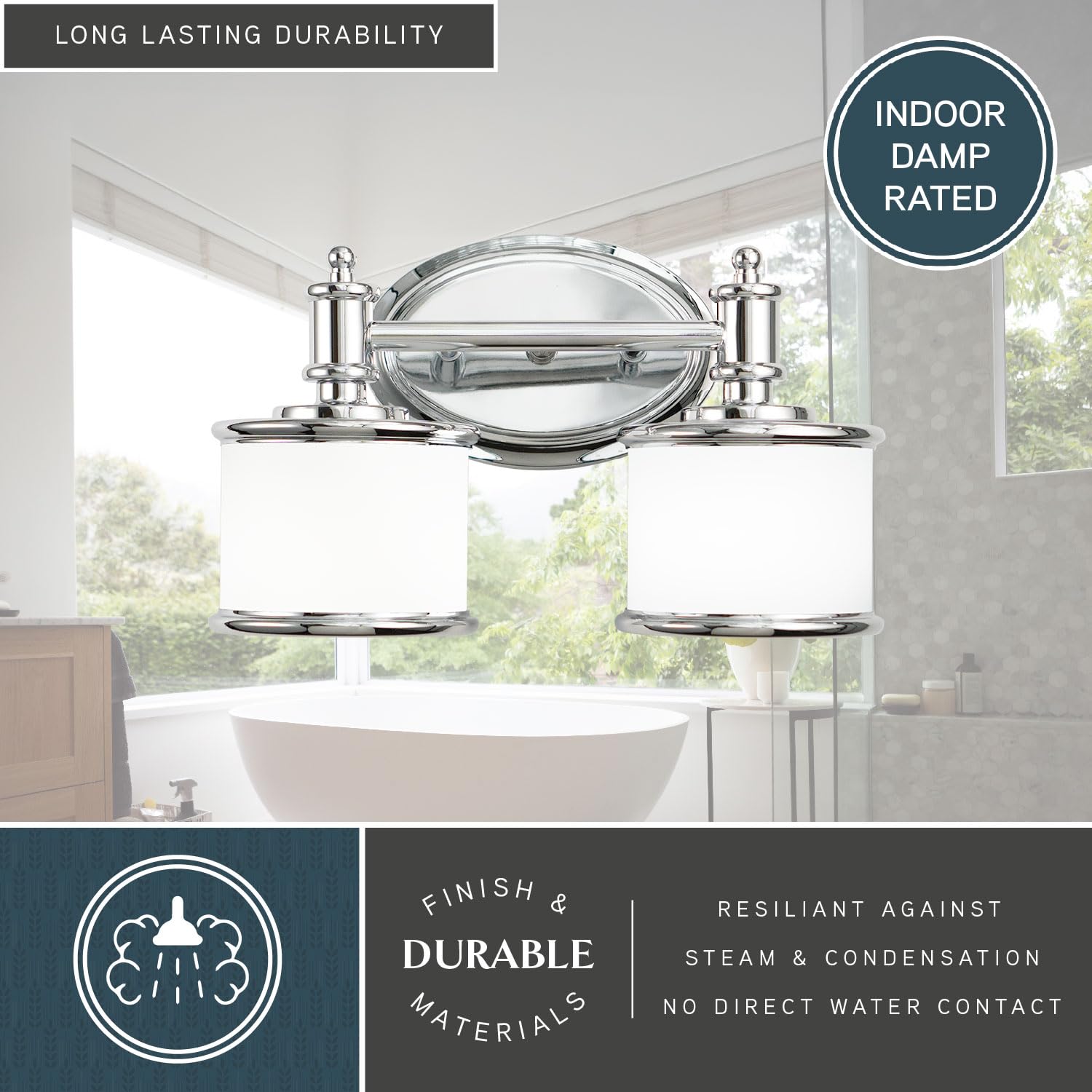 Carlisle 2 Light Chrome Bathroom Vanity Light Fixture - Modern Bathroom Lighting for Vanity Mirror Makeup Area and Powder Room