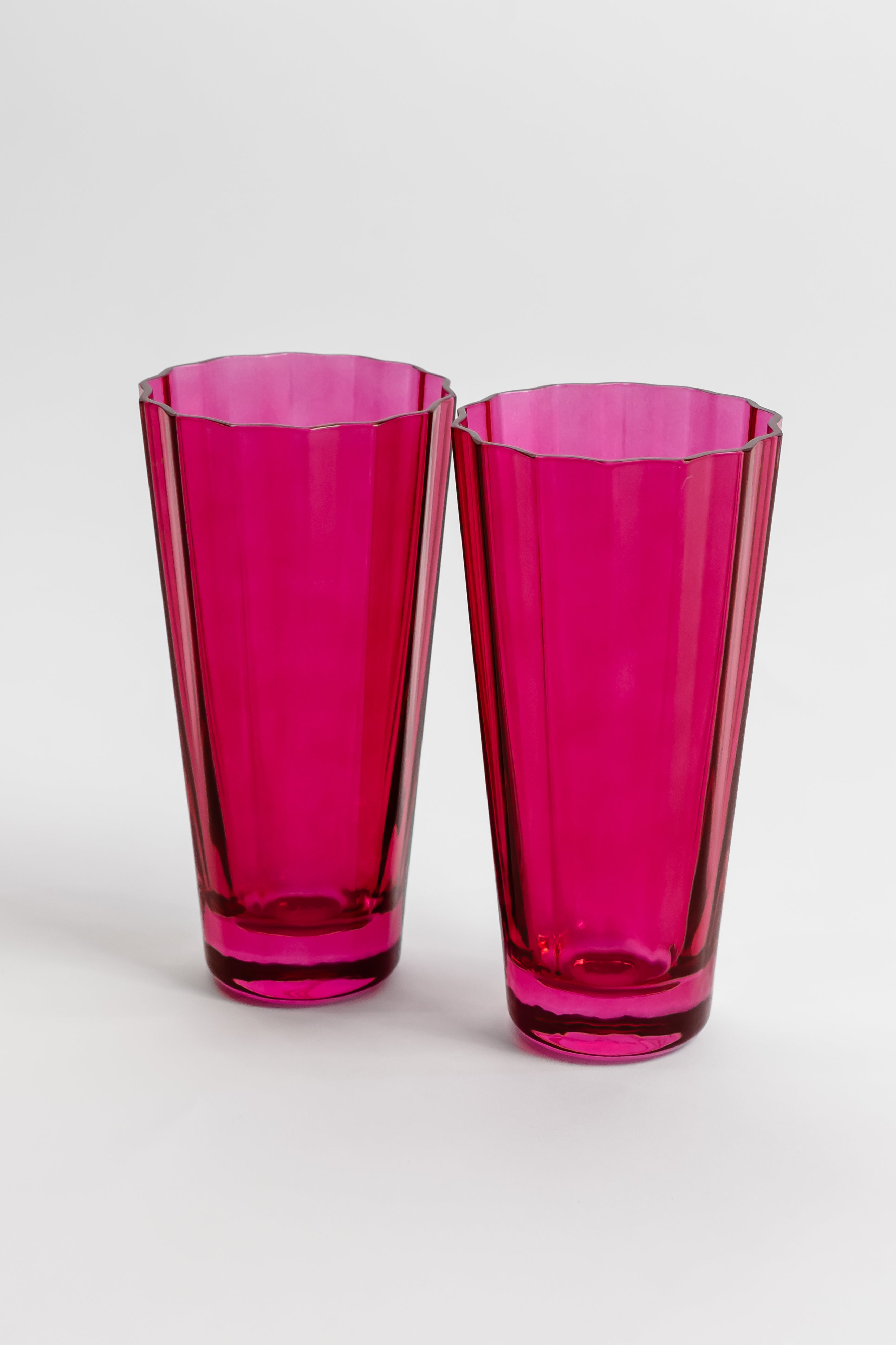 Estelle Colored Sunday Highball Glasses Set of 2 - Fuchsia Pink Cocktail Glasses for Whiskey, Iced Tea & Party Drinks